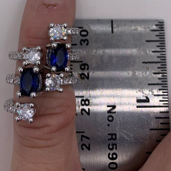 New, no tags. Sapphire/ diamond 3 stack ring, adjustable size, solid sterling - Picture 4 of 14